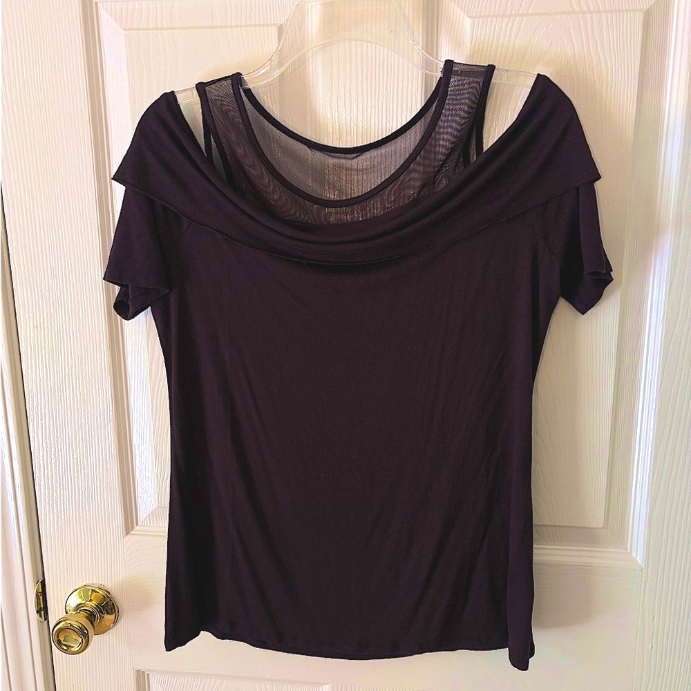 Plum sheer tank, off the shoulder blouse, short sleeve, sexy fun